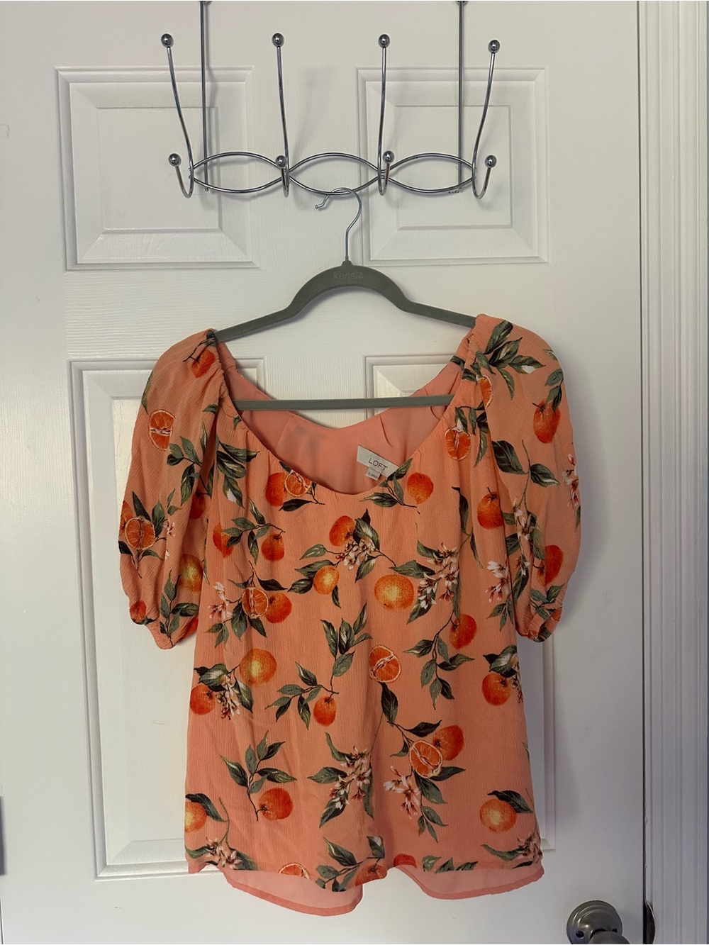 LOFT Orange-Print Puff-Sleeve Blouse